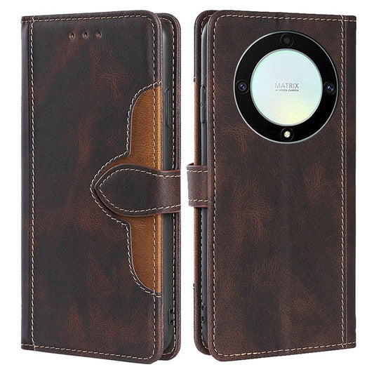 For Honor X40 5G Shockproof Phone Stand Cover Straw Hat Design PU Leather Wallet Case - Brown