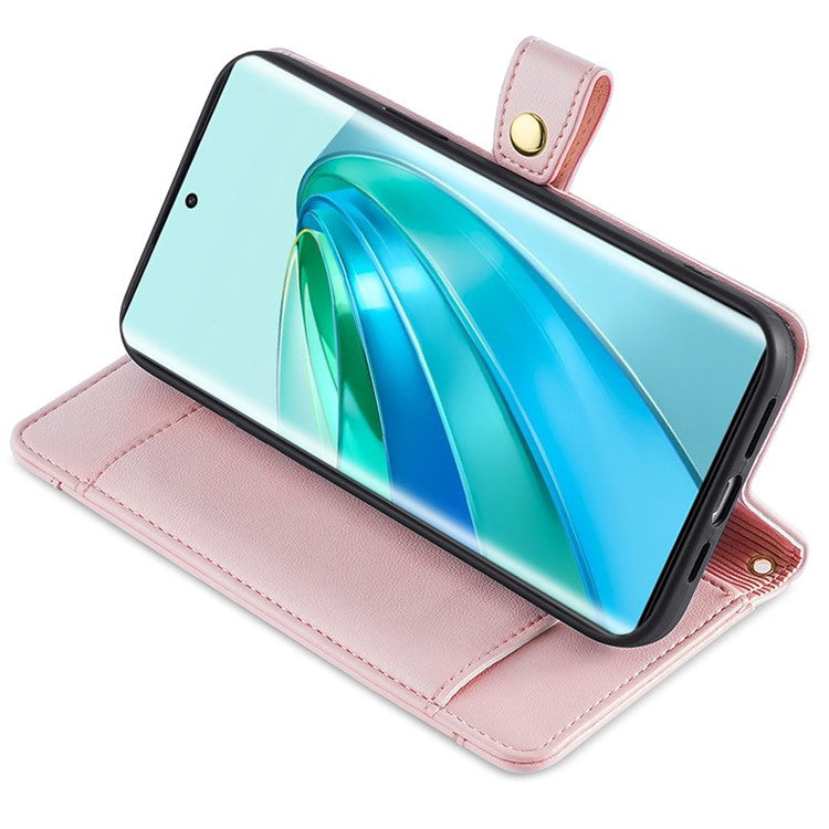 Phone Case for Honor X9a 5G / X40 5G / Magic5 Lite 5G PU Leather Zipper Pocket Card Slots Phone Cover with Straps - Pink