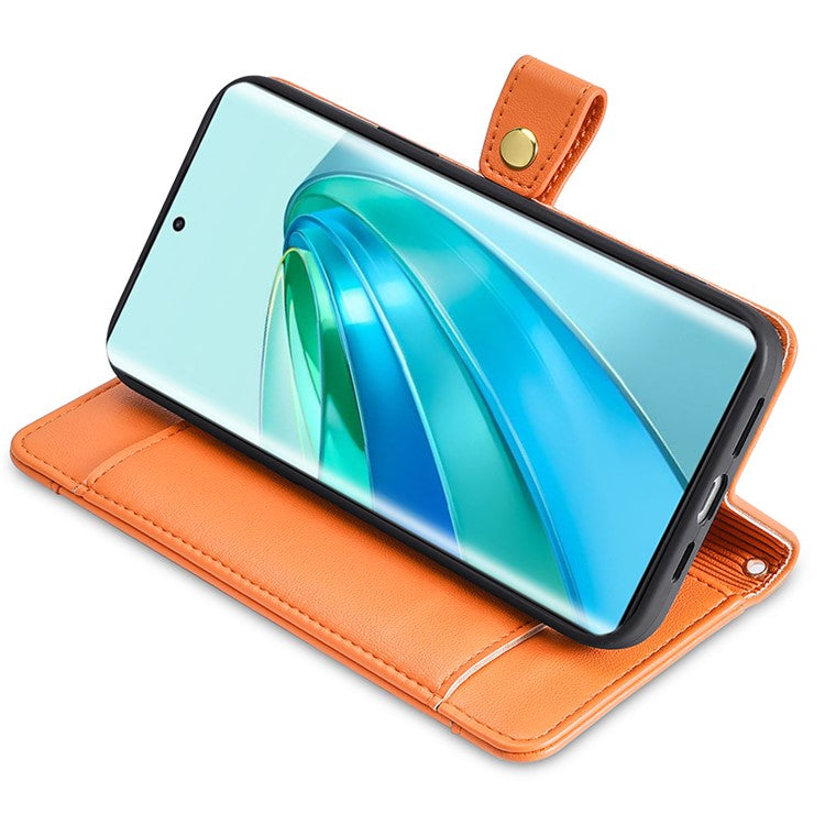 Phone Case for Honor X9a 5G / X40 5G / Magic5 Lite 5G PU Leather Zipper Pocket Card Slots Phone Cover with Straps - Orange