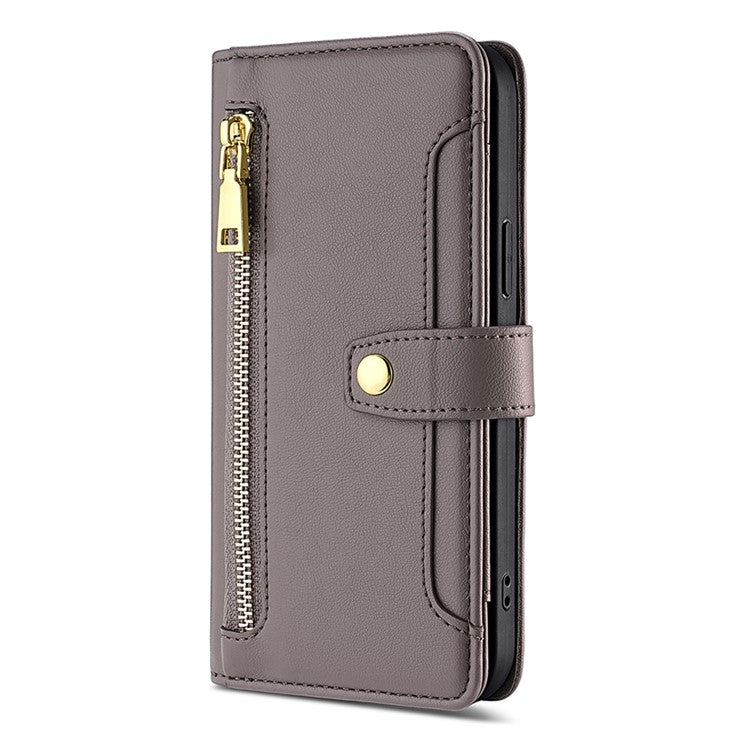 Phone Case for Honor X9a 5G / X40 5G / Magic5 Lite 5G PU Leather Zipper Pocket Card Slots Phone Cover with Straps - Grey