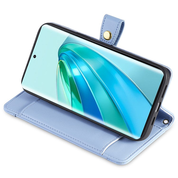 Phone Case for Honor X9a 5G / X40 5G / Magic5 Lite 5G PU Leather Zipper Pocket Card Slots Phone Cover with Straps - Blue