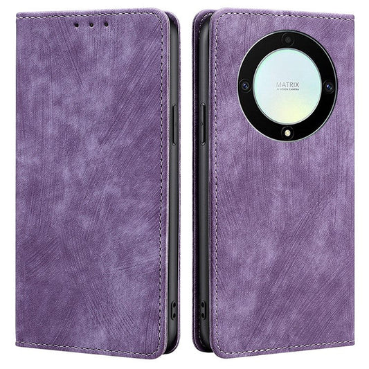 For Honor X9a 5G / X40 5G / Magic5 Lite 5G RFID Blocking Phone Cover Leather Wallet Stand Phone Case - Purple