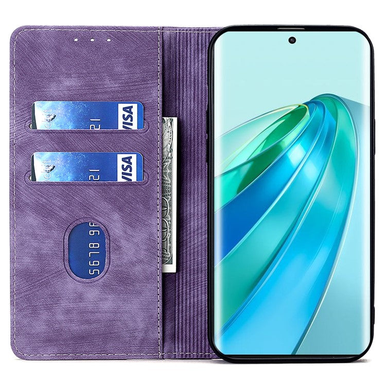 For Honor X9a 5G / X40 5G / Magic5 Lite 5G RFID Blocking Phone Cover Leather Wallet Stand Phone Case - Purple