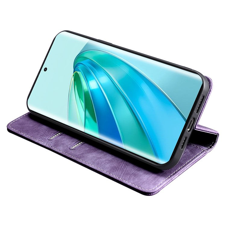 For Honor X9a 5G / X40 5G / Magic5 Lite 5G RFID Blocking Phone Cover Leather Wallet Stand Phone Case - Purple