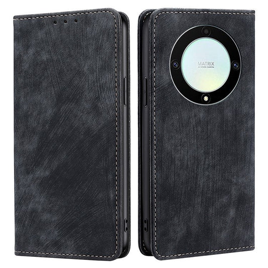 For Honor X9a 5G / X40 5G / Magic5 Lite 5G RFID Blocking Phone Cover Leather Wallet Stand Phone Case - Black