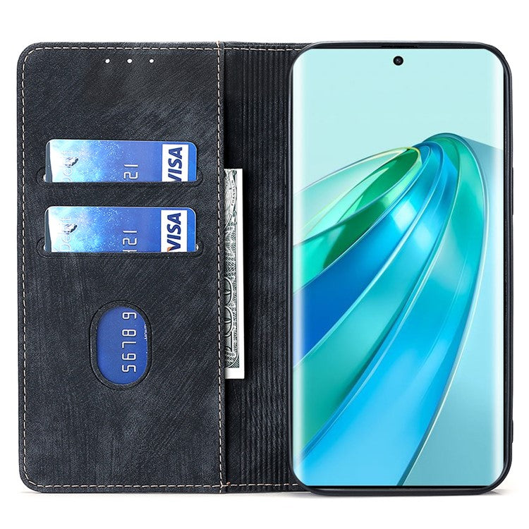 For Honor X9a 5G / X40 5G / Magic5 Lite 5G RFID Blocking Phone Cover Leather Wallet Stand Phone Case - Black