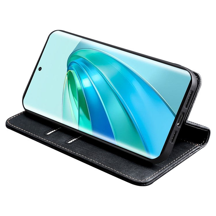For Honor X9a 5G / X40 5G / Magic5 Lite 5G RFID Blocking Phone Cover Leather Wallet Stand Phone Case - Black