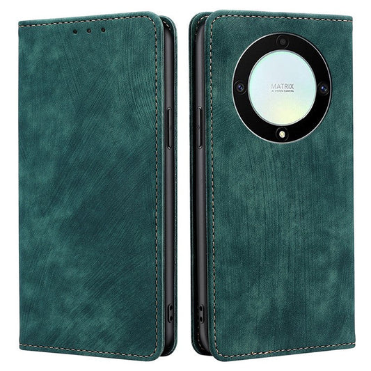 For Honor X9a 5G / X40 5G / Magic5 Lite 5G RFID Blocking Phone Cover Leather Wallet Stand Phone Case - Green