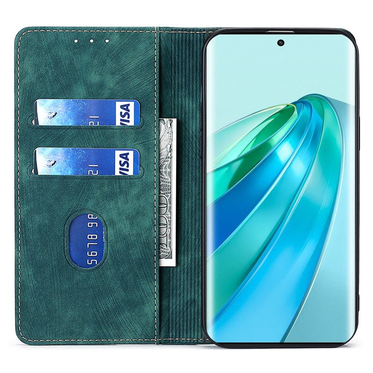 For Honor X9a 5G / X40 5G / Magic5 Lite 5G RFID Blocking Phone Cover Leather Wallet Stand Phone Case - Green