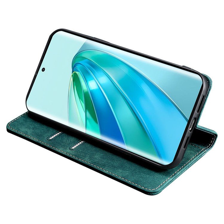 For Honor X9a 5G / X40 5G / Magic5 Lite 5G RFID Blocking Phone Cover Leather Wallet Stand Phone Case - Green