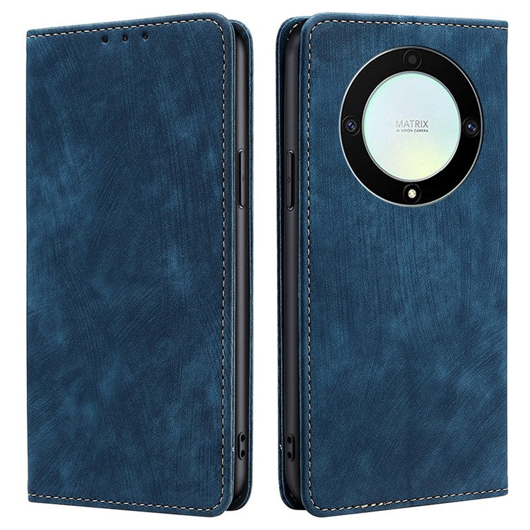 For Honor X9a 5G / X40 5G / Magic5 Lite 5G RFID Blocking Phone Cover Leather Wallet Stand Phone Case - Blue