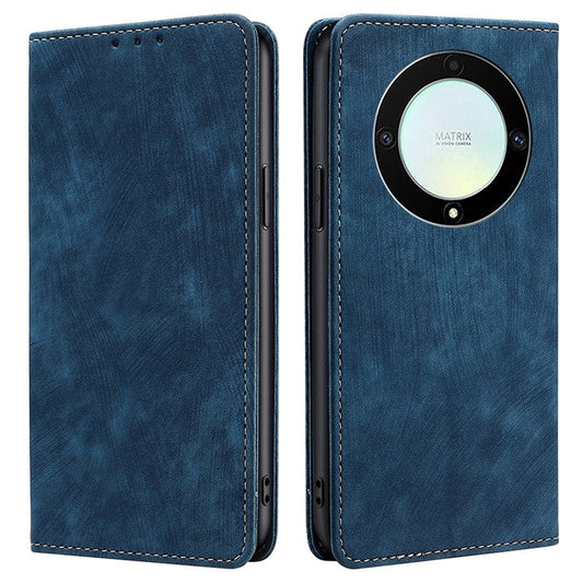 For Honor X9a 5G / X40 5G / Magic5 Lite 5G RFID Blocking Phone Cover Leather Wallet Stand Phone Case - Blue