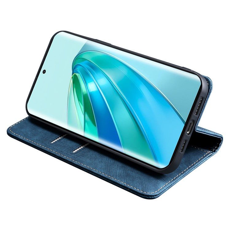 For Honor X9a 5G / X40 5G / Magic5 Lite 5G RFID Blocking Phone Cover Leather Wallet Stand Phone Case - Blue