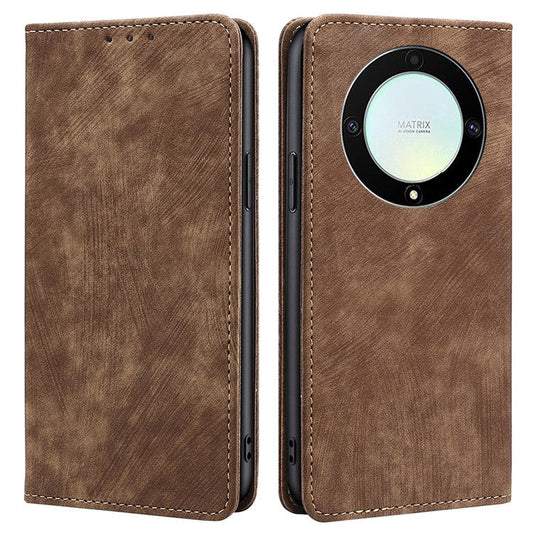 For Honor X9a 5G / X40 5G / Magic5 Lite 5G RFID Blocking Phone Cover Leather Wallet Stand Phone Case - Brown