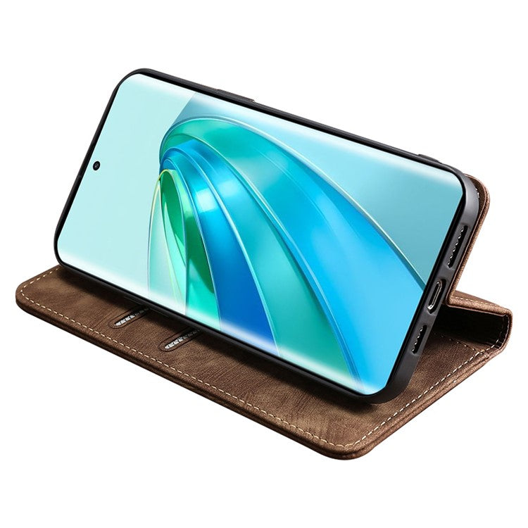For Honor X9a 5G / X40 5G / Magic5 Lite 5G RFID Blocking Phone Cover Leather Wallet Stand Phone Case - Brown