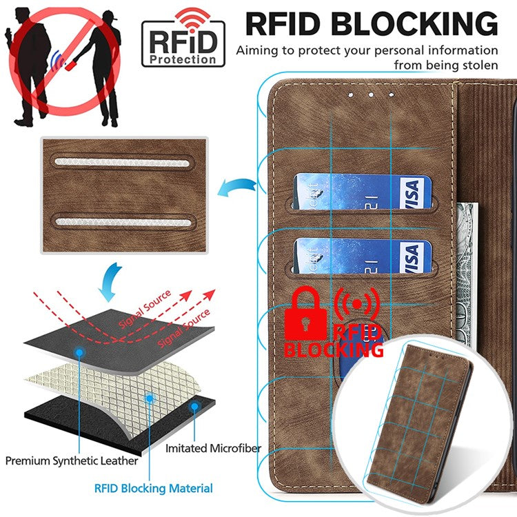 For Honor X9a 5G / X40 5G / Magic5 Lite 5G RFID Blocking Phone Cover Leather Wallet Stand Phone Case - Brown