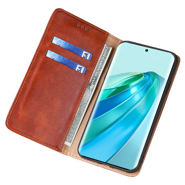 For Honor X40 5G / X9a 5G / Magic5 Lite 5G PU Leather Wallet Phone Case Magnetic Auto-closing Shockproof Stand Cover - Brown