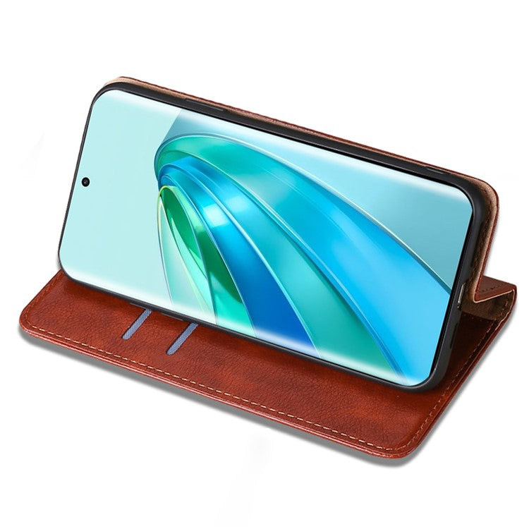 For Honor X40 5G / X9a 5G / Magic5 Lite 5G PU Leather Wallet Phone Case Magnetic Auto-closing Shockproof Stand Cover - Brown