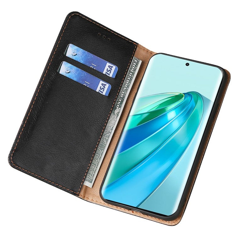 For Honor X40 5G / X9a 5G / Magic5 Lite 5G PU Leather Wallet Phone Case Magnetic Auto-closing Shockproof Stand Cover - Black