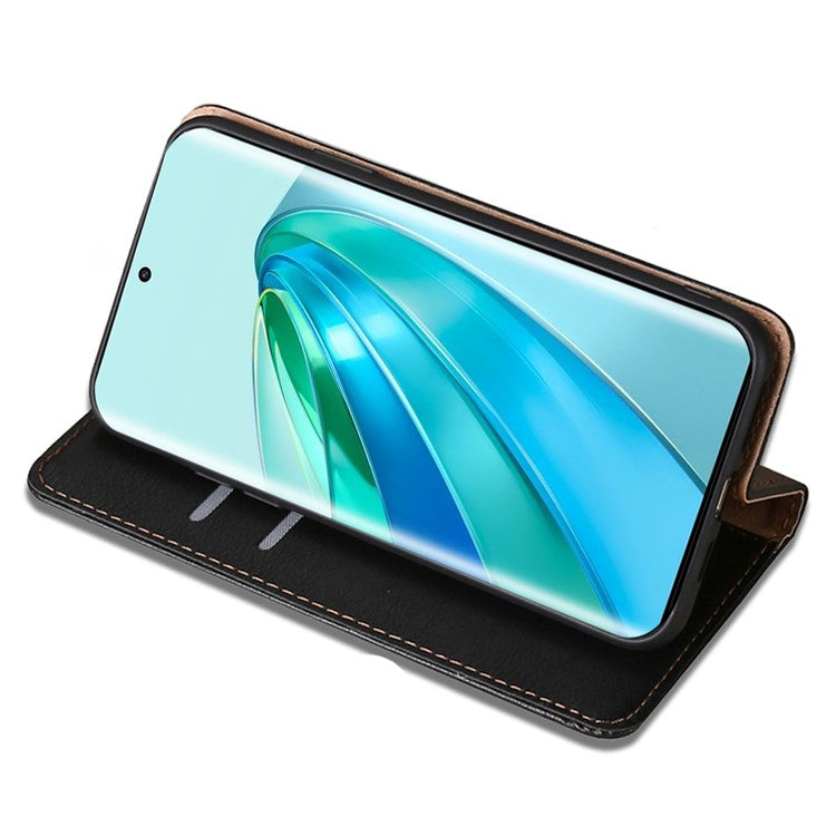 For Honor X40 5G / X9a 5G / Magic5 Lite 5G PU Leather Wallet Phone Case Magnetic Auto-closing Shockproof Stand Cover - Black