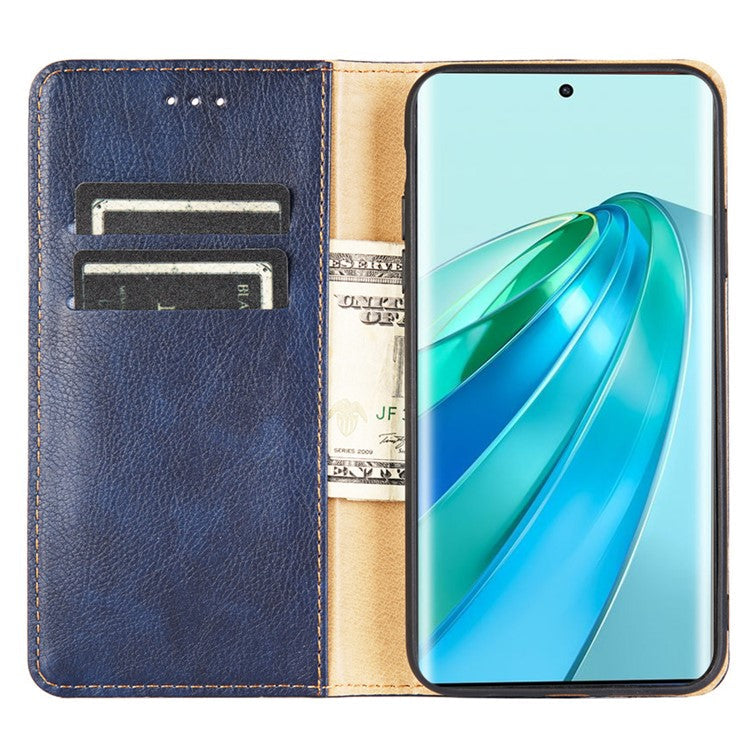 For Honor X40 5G / X9a 5G / Magic5 Lite 5G PU Leather Wallet Phone Case Magnetic Auto-closing Shockproof Stand Cover - Blue