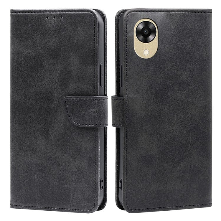 Phone Leather Case for Oppo A17k 4G Anti-scratch Wallet Stand Phone Cover - Black