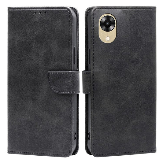 Phone Leather Case for Oppo A17k 4G Anti-scratch Wallet Stand Phone Cover - Black