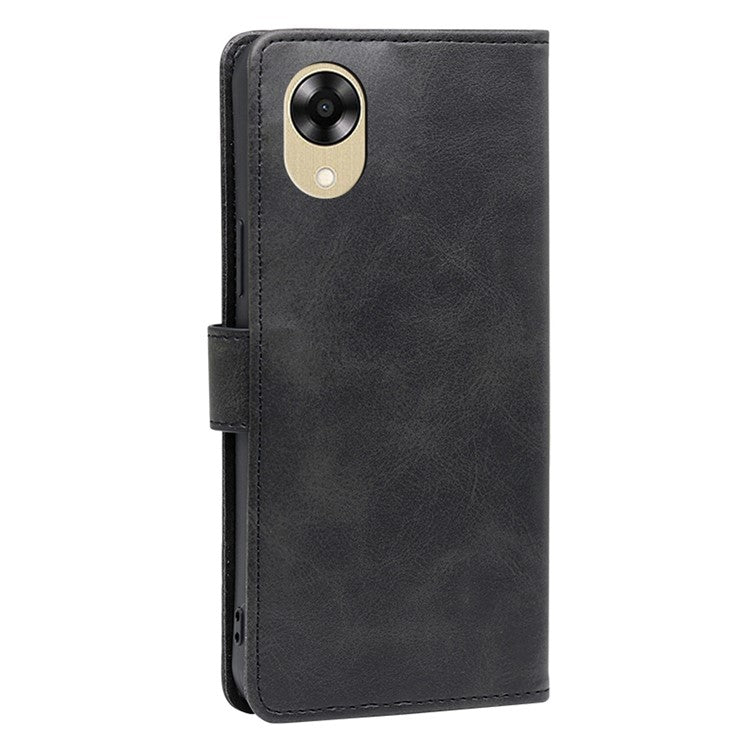 Phone Leather Case for Oppo A17k 4G Anti-scratch Wallet Stand Phone Cover - Black