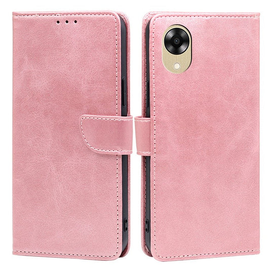 Phone Leather Case for Oppo A17k 4G Anti-scratch Wallet Stand Phone Cover - Rose Gold