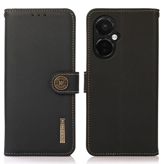 KHAZNEH For OnePlus Nord CE 3 Lite 5G / Nord N30 5G RFID Blocking Phone Wallet Case Genuine Leather Stand Phone Cover - Black