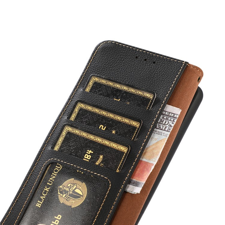 KHAZNEH For OnePlus Nord CE 3 Lite 5G / Nord N30 5G RFID Blocking Phone Wallet Case Genuine Leather Stand Phone Cover - Black