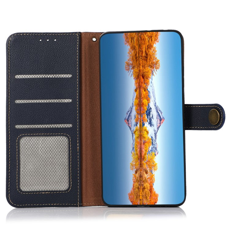 KHAZNEH For OnePlus Nord CE 3 Lite 5G / Nord N30 5G RFID Blocking Phone Wallet Case Genuine Leather Stand Phone Cover - Blue