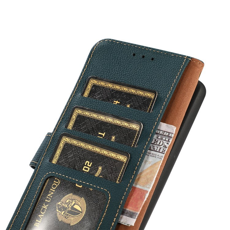 KHAZNEH For OnePlus Nord CE 3 Lite 5G / Nord N30 5G RFID Blocking Phone Wallet Case Genuine Leather Stand Phone Cover - Green