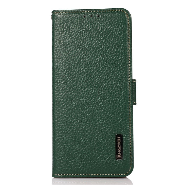 KHAZNEH For OnePlus Nord CE 3 Lite 5G / Nord N30 5G RFID Blocking Phone Case Genuine Cow Leather Wallet Stand Smartphone Cover - Green