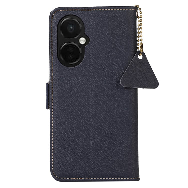 TJ RFID Blocking Phone Case for OnePlus Nord CE 3 Lite 5G / Nord N30 5G Genuine Cow Leather Wallet Stand Phone Cover - Blue