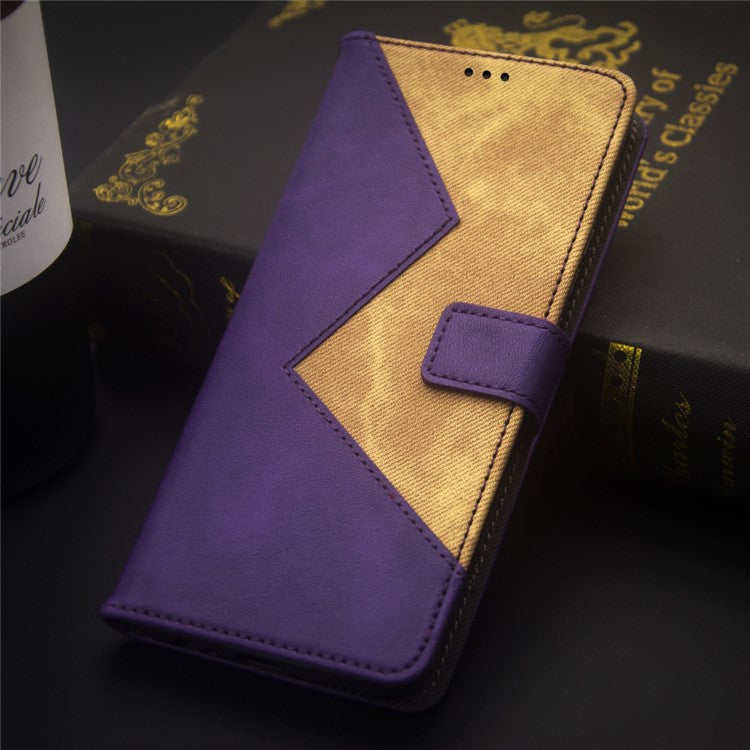 IDEWEI For Samsung Galaxy A34 5G Anti-scratch Leather Phone Case Color Splicing Stand Card Holder Phone Cover - Purple