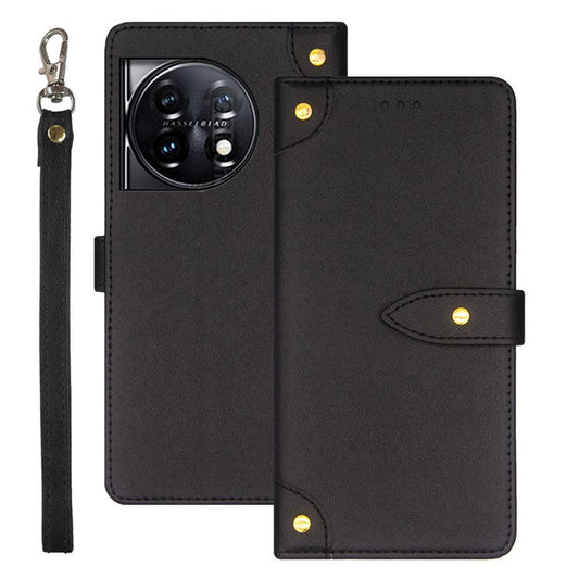 IDEWEI Phone Flip Case for OnePlus 11 5G , PU Leather Card Slots Design Stand Magnetic Cover - Black