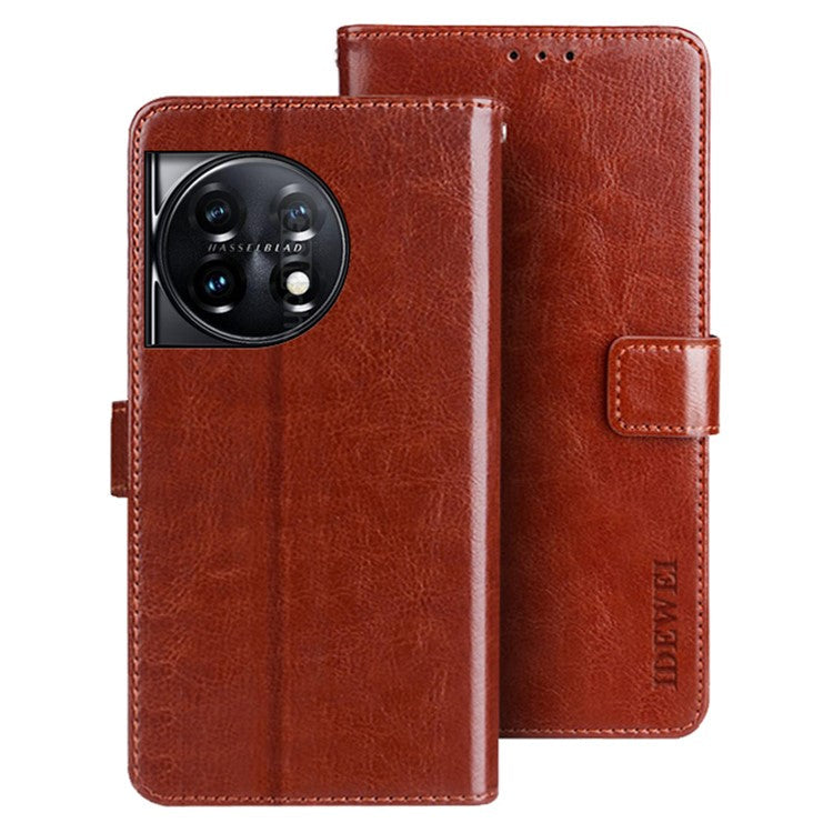 IDEWEI For OnePlus 11 5G Stand Crazy Horse Texture Wallet Cover Anti-Scratch PU Leather Phone Flip Case - Brown