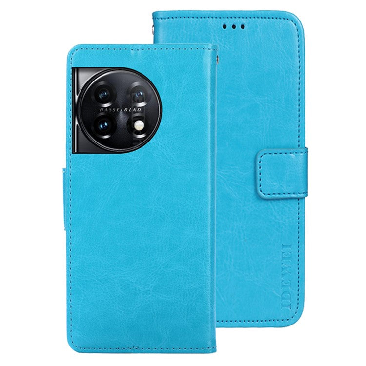 IDEWEI For OnePlus 11 5G Stand Crazy Horse Texture Wallet Cover Anti-Scratch PU Leather Phone Flip Case - Sky Blue