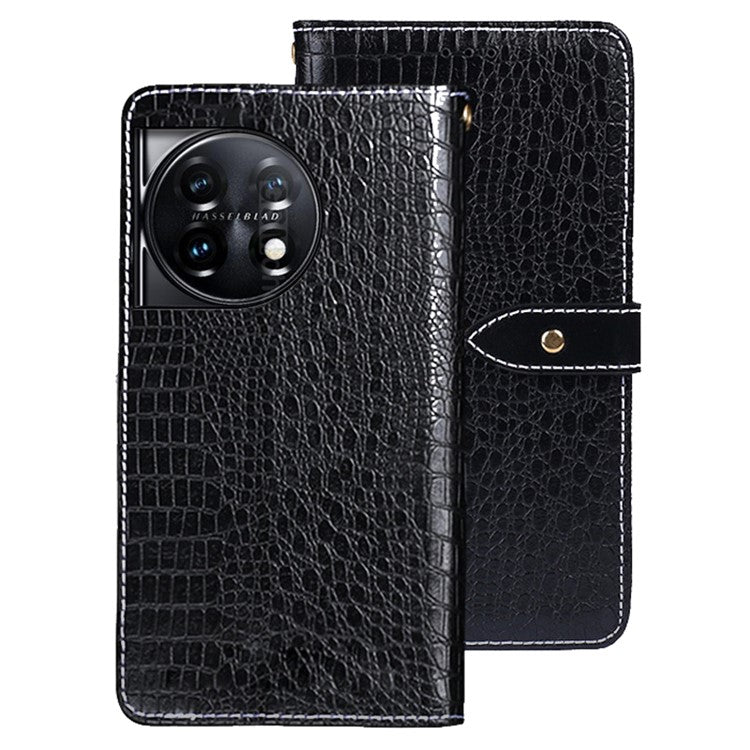 IDEWEI For OnePlus 11 5G Anti-scratch Phone Flip Cover Crocodile Texture PU Leather Magnetic Closure Wallet Stand Phone Case - Black