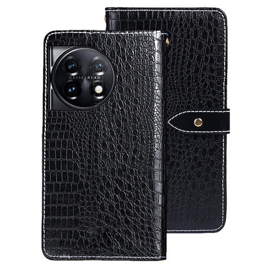 IDEWEI For OnePlus 11 5G Anti-scratch Phone Flip Cover Crocodile Texture PU Leather Magnetic Closure Wallet Stand Phone Case - Black