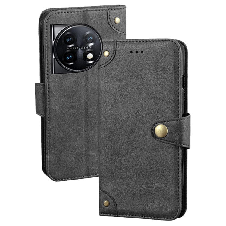 IDEWEI For OnePlus 11 5G Phone Flip Case Fine Texture TPU+PU Leather Wallet Phone Stand Cover - Black