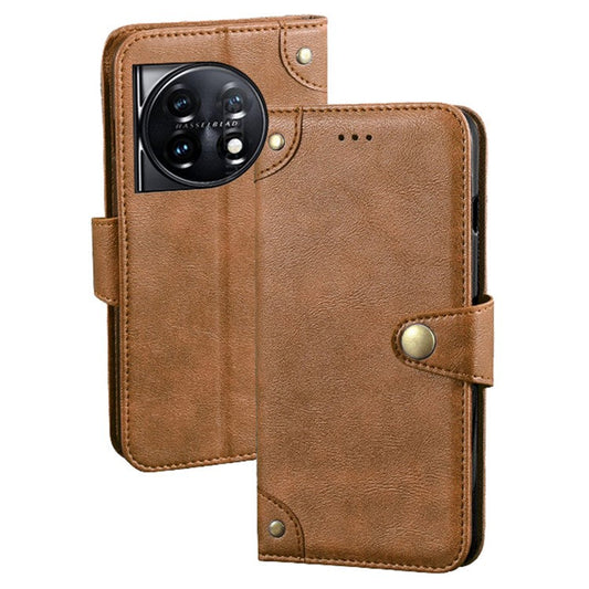 IDEWEI For OnePlus 11 5G Phone Flip Case Fine Texture TPU+PU Leather Wallet Phone Stand Cover - Brown