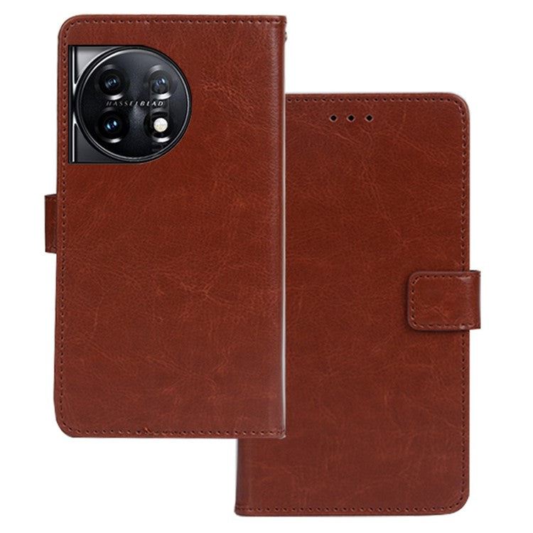 IDEWEI For OnePlus 11 5G Magnetic Closure Wallet Phone Case Crazy Horse Texture Stand PU Leather Phone Shell - Brown