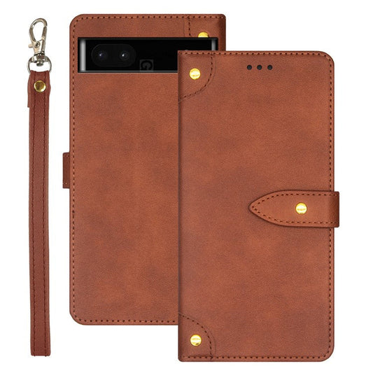 IDEWEI Phone Case for Google Pixel 7a Leather Shockproof Phone Cover with Card Slots Stand - Brown