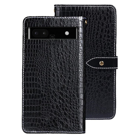 IDEWEI For Google Pixel 7a Shockproof Leather Phone Cover Crocodile Texture Stand Flip Wallet Phone Case - Black