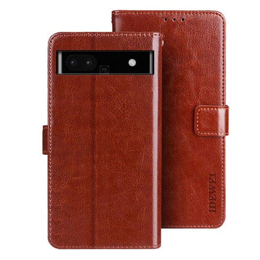 IDEWEI For Google Pixel 7a Anti-drop Cell Phone Cover Stand Wallet Protective PU Leather Phone Case - Brown