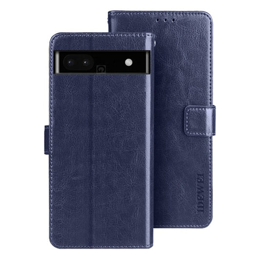 IDEWEI For Google Pixel 7a Anti-drop Cell Phone Cover Stand Wallet Protective PU Leather Phone Case - Dark Blue