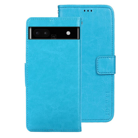 IDEWEI For Google Pixel 7a Anti-drop Cell Phone Cover Stand Wallet Protective PU Leather Phone Case - Sky Blue