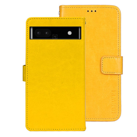 IDEWEI For Google Pixel 7a Anti-drop Cell Phone Cover Stand Wallet Protective PU Leather Phone Case - Yellow